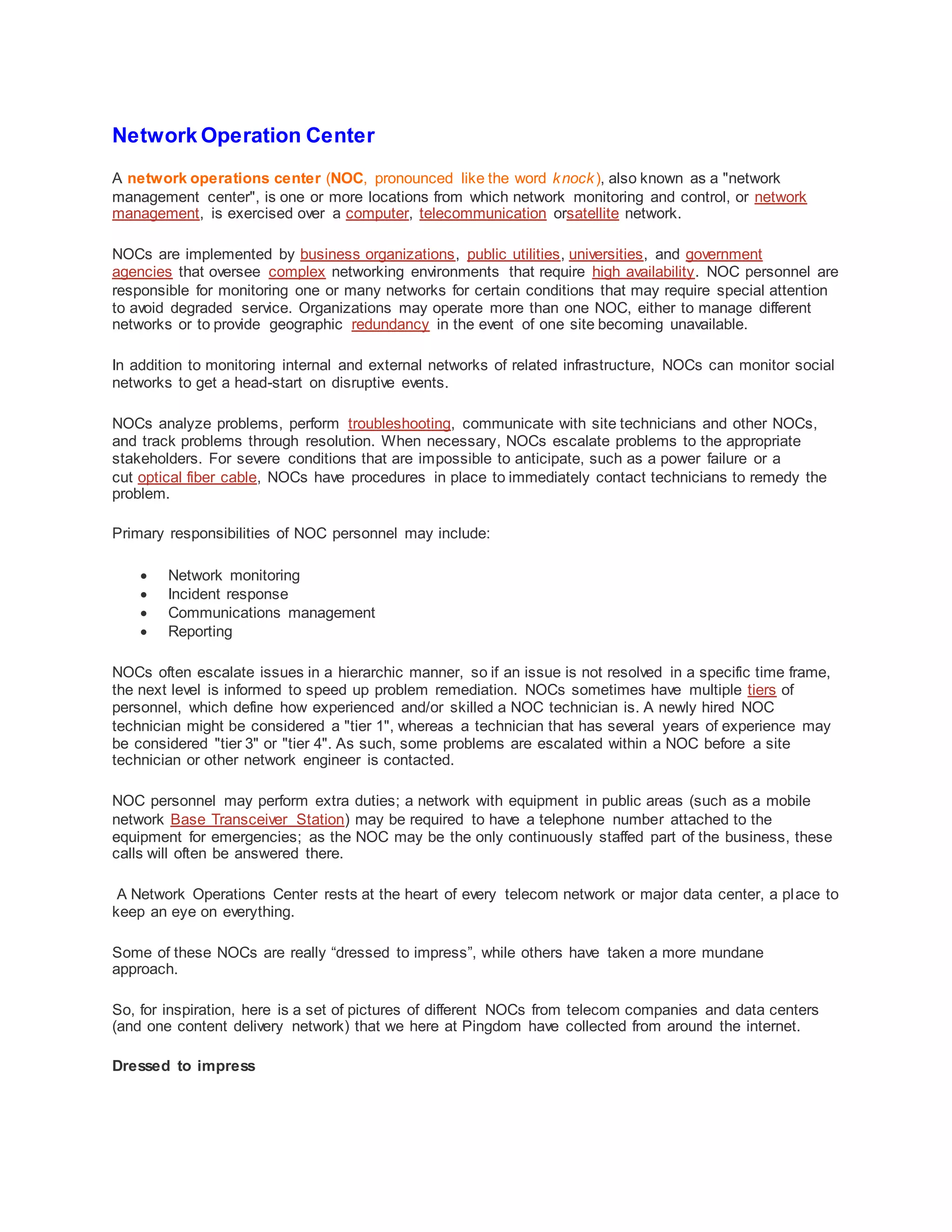 Network operation center | DOCX