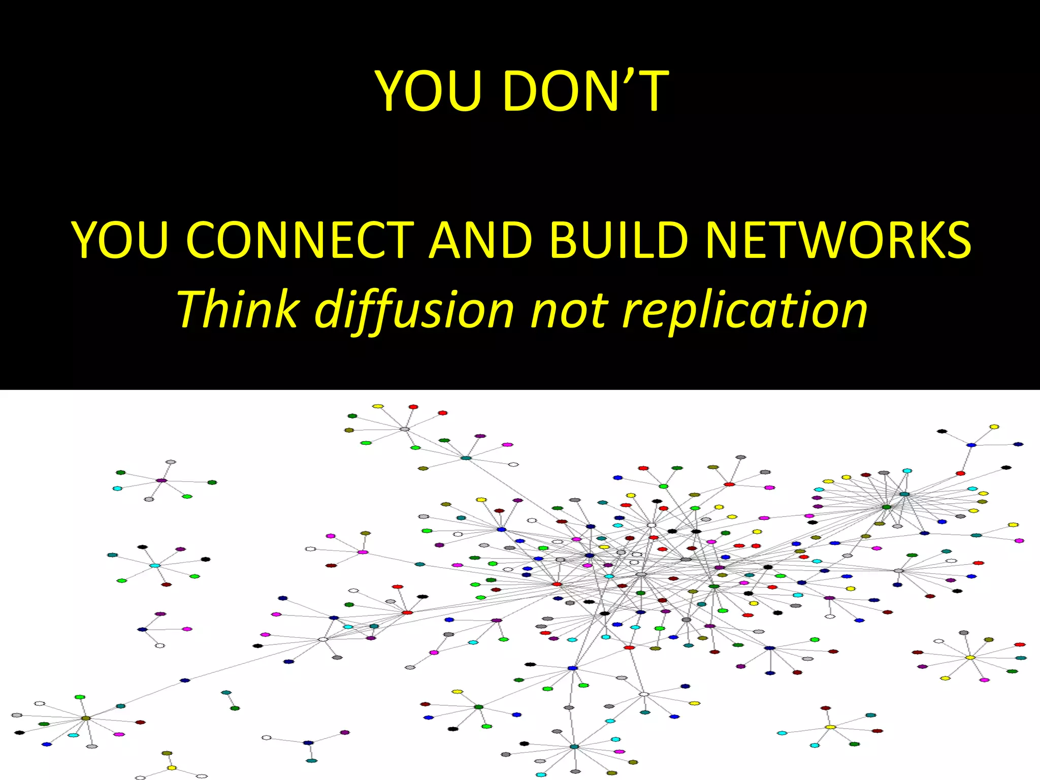 YOU DON’T
YOU CONNECT AND BUILD NETWORKS
Think diffusion not replication
 