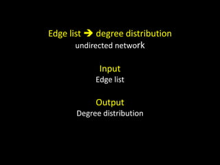 Edge list  degree distribution
       undirected network

             Input
            Edge list

            Output
       Degree distribution
 