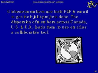 Globenet members use both F2F & email  to get their joint projects done. The dispersion of members across Canada, U.S. & U.K. leads them to use email as a collaborative tool. 
