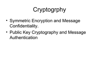 Cryptogrphy Symmetric Encryption and Message Confidentiality. Public Key Cryptography and Message Authentication 