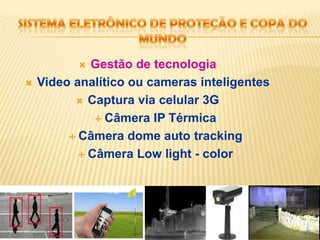 Sistema eletrônico de proteção e copa do mundoGestão de tecnologiaCâmera fisheye - visão panorâmicaCâmera Omnidirecional 360º Câmera Omnidirecional 180º  Câmera  fixa Box com Zoom