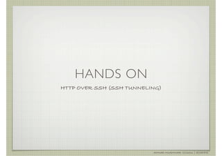 HANDS ON
HTTP OVER SSH (SSH TUNNELING)




                          AHMAD MUAMMAR !(C)2011 | @Y3DIPS
 