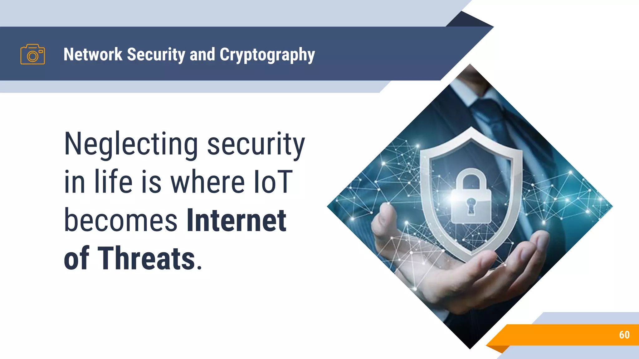 Network Security and Cryptography
Neglecting security
in life is where IoT
becomes Internet
of Threats.
60
 