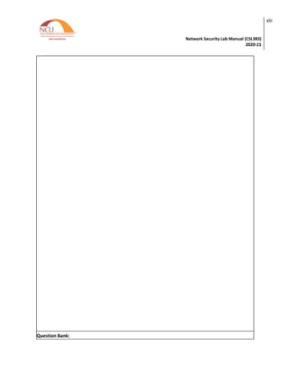 Network Security Lab Manual (CSL383)
2020-21
xlii
Question Bank:
 