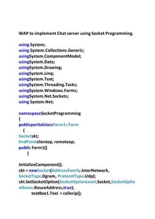 Networking concept with chat server programming | PDF