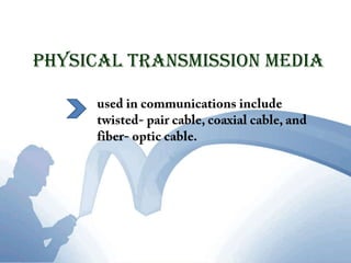 Types of Transmission MediaPhysical Transmission MediaWireless Transmission Media