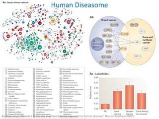 Human Diseasome
Barabasi et al, “Network Medicine: A network based approach to human disease”, Nature Reviews (2002)
 