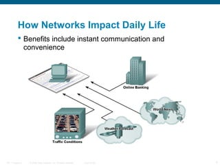How Networks Impact Daily Life
 Benefits include instant communication and
convenience

ITE 1 Chapter 6

© 2006 Cisco Systems, Inc. All rights reserved.

Cisco Public

4

 
