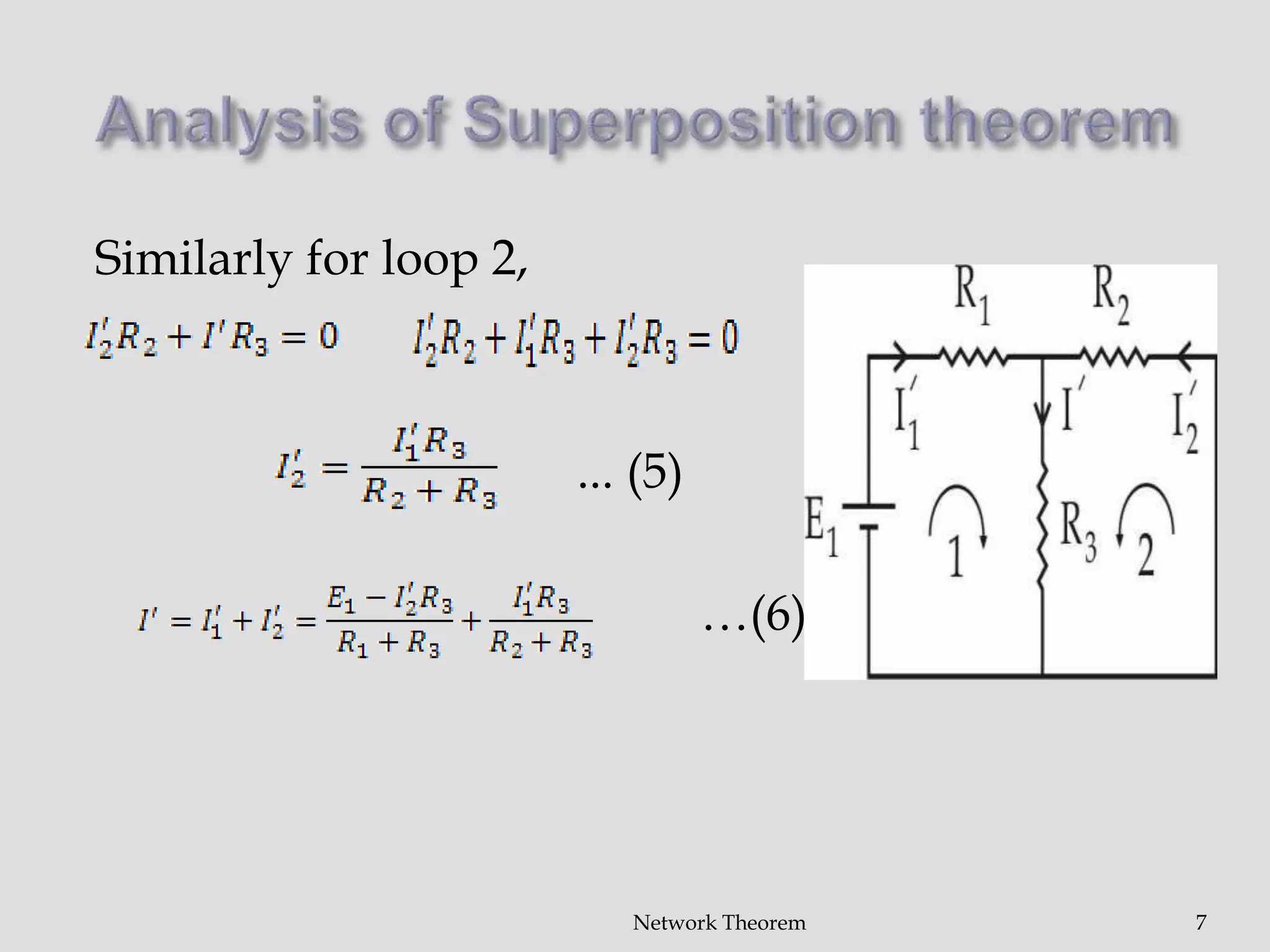 Similarly for loop 2,
... (5)
…(6)
Network Theorem 7
 