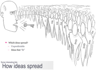     Which ideas spread?
         − Unpredictable
         − Ideas that “fit”




Some interesting bits:

 How ideas spread
 