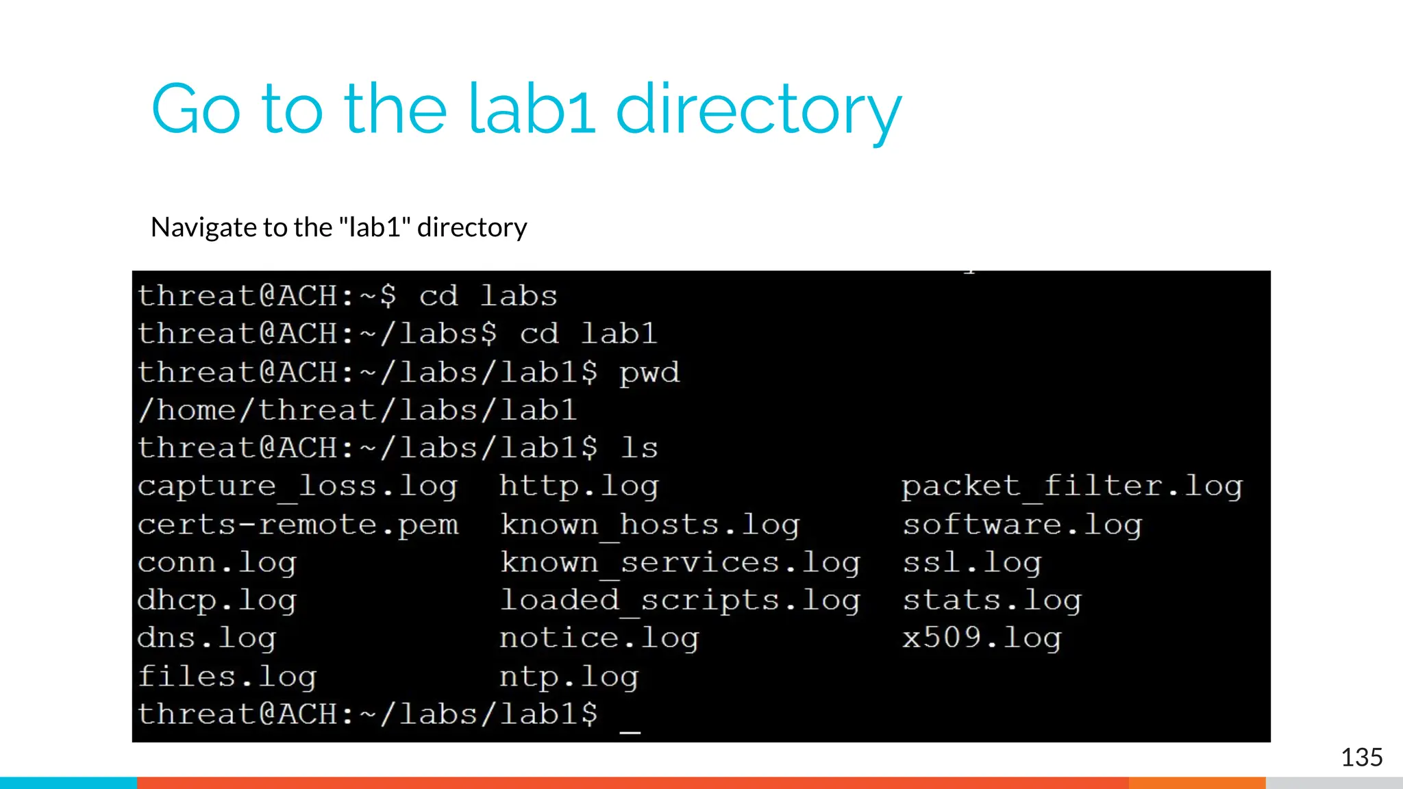 Go to the lab1 directory
135
Navigate to the "lab1" directory
 