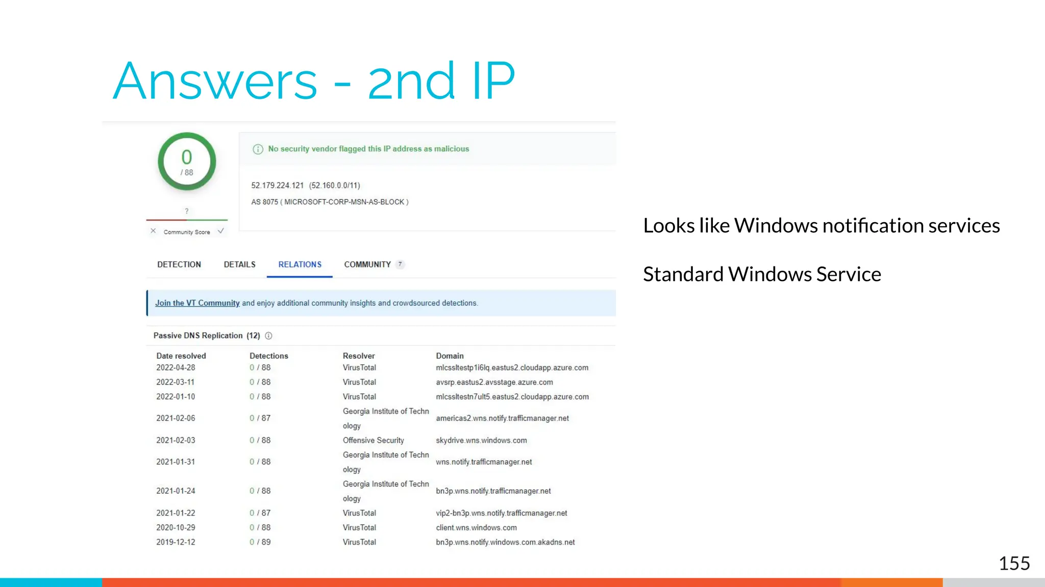 Answers - 2nd IP
155
Looks like Windows notiﬁcation services
Standard Windows Service
 