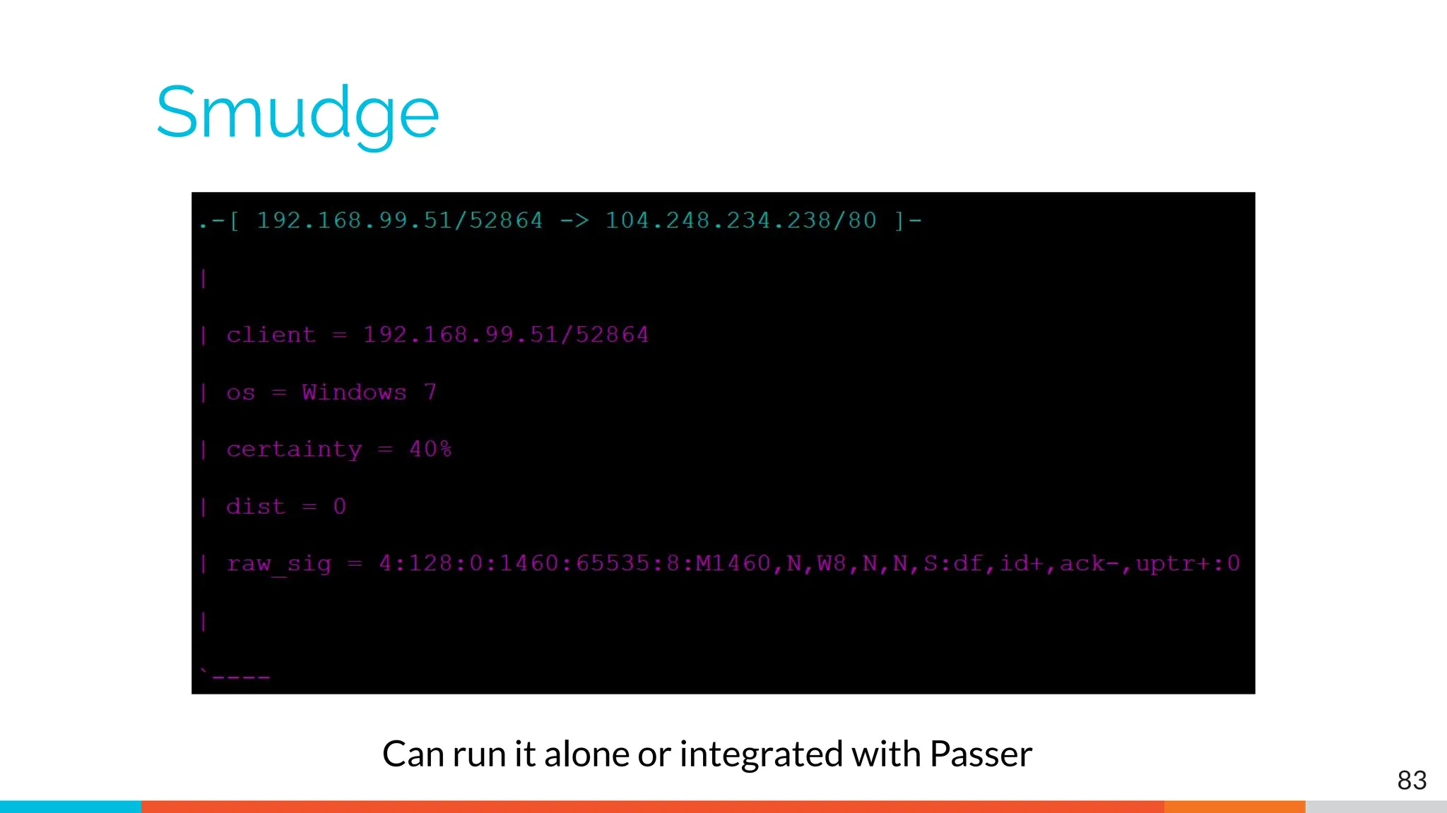 Smudge
83
Can run it alone or integrated with Passer
 