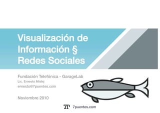 Visualización de !
Información § !
Redes Sociales!
7puentes.com!
Fundación Telefónica - GarageLab!
Lic. Ernesto Mislej!
ernesto@7puentes.com!
Noviembre 2010!
 