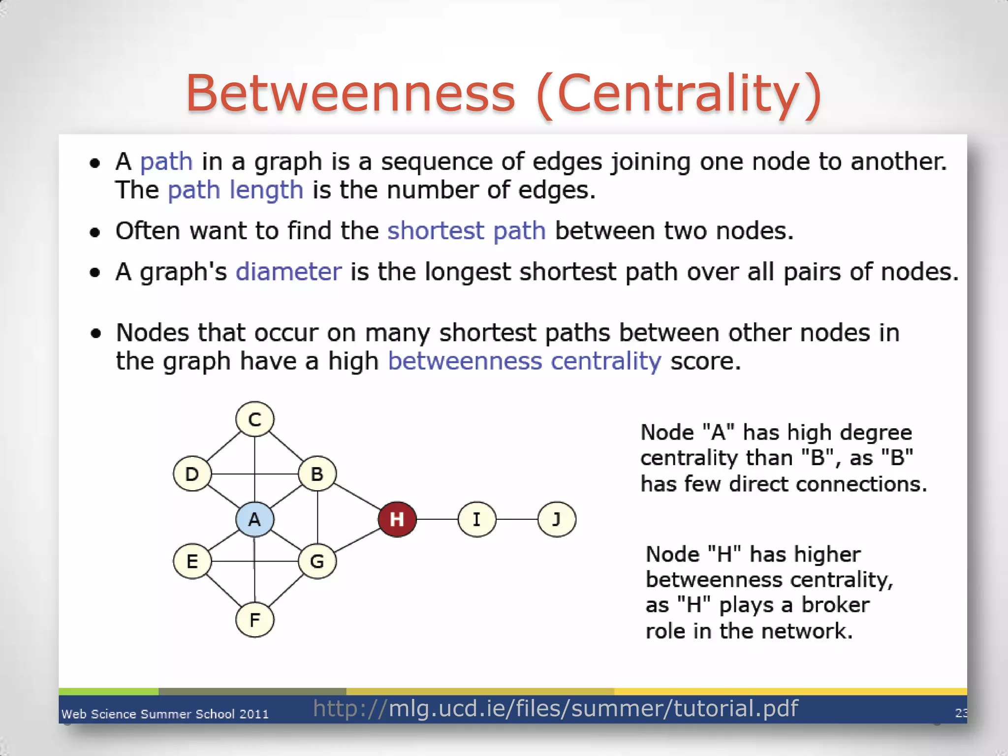 Betweenness (Centrality)




    http://mlg.ucd.ie/files/summer/tutorial.pdf
 