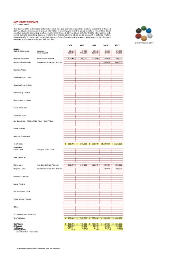 net worth template and graph net worth template