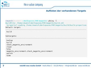 Auflisten der vorhandenen Targets




7   netz98 new media GmbH · Haifa-Allee 2 · 55128 Mainz · info@netz98.de · www.netz98.de
 