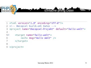 phing PHing Is Not GNU make; it's a project build system based on Apache Ant. You can do anything with it that you could do with a traditional build system like GNU make, and its use of simple XML build files and extensible PHP "task" classes make it an easy-to-use and highly flexible build framework. 