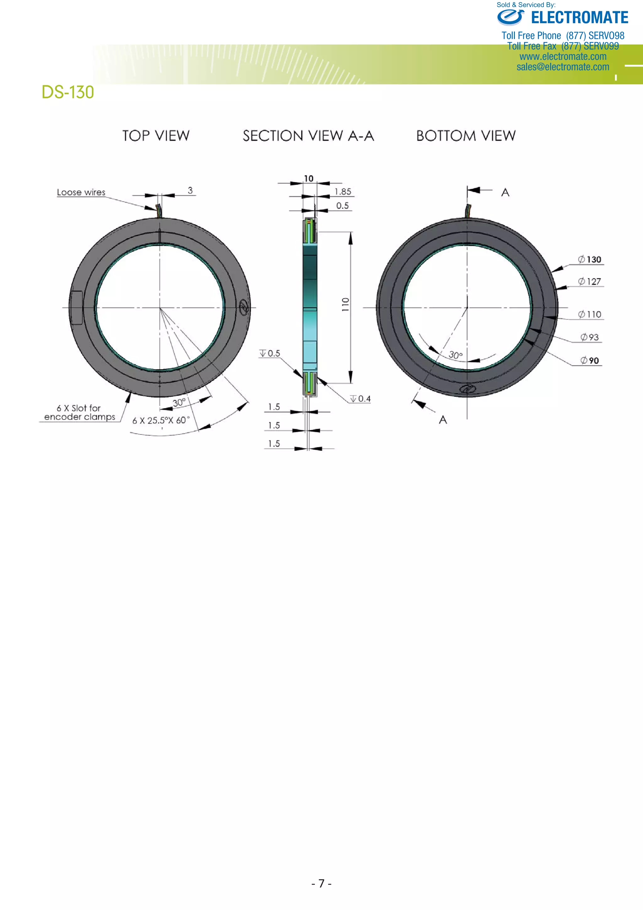 - 7 - 
DS-130 
Sold & Serviced By: 
ELECTROMATE 
Toll Free Phone (877) SERVO98 
Toll Free Fax (877) SERV099 
www.electromate.com 
sales@electromate.com 
