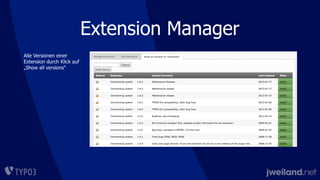 Extension Manager
Alle Versionen einer
Extension durch Klick auf
„Show all versions“
 