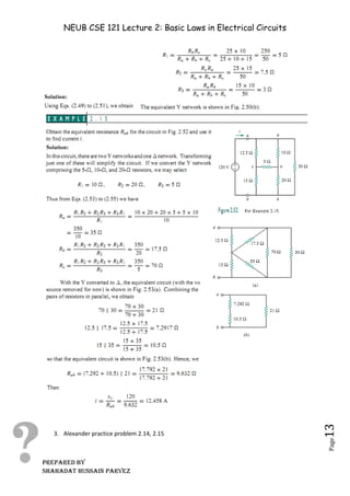 NEUB CSE 121 Lecture 2: Basic Laws in Electrical Circuits
Prepared BY
Shahadat Hussain Parvez
Page
13
3. Alexander practice problem 2.14, 2.15
 