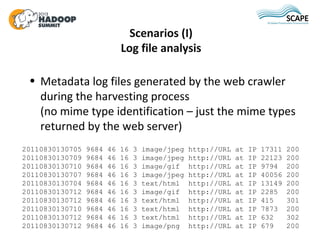 Scenarios (I)
                             Log file analysis

 • Metadata log files generated by the web crawler
   during...
