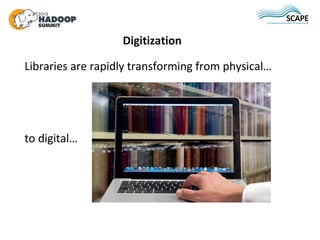 Digitization

Libraries are rapidly transforming from physical…




to digital…
 