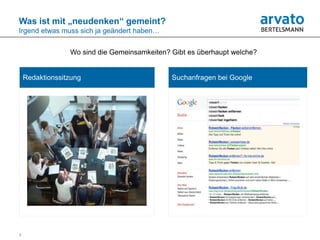 Was ist mit „neudenken“ gemeint?
Irgend etwas muss sich ja geändert haben…


                 Wo sind die Gemeinsamkeiten? Gibt es überhaupt welche?


    Redaktionssitzung                         Suchanfragen bei Google




3
 