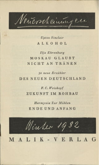 Neuerscheinungen Malik Verlag 1932