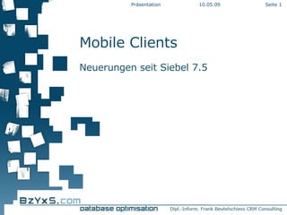 Mobile Clients Neuerungen seit Siebel 7.5 10.06.09 Präsentation Seite  