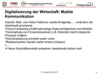© Strategie-Netzwerk 2015 28
Digitalisierung der Wirtschaft: Mobile
Kommunikation
Internet, Web- und Video-Telefonie, mobi...