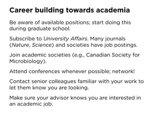 Career building towards academia
Cover letter
•  Be brief (2-4 paragraphs).
•  Mention you are a citizen of country, if po...