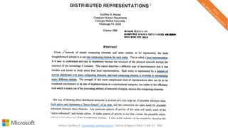 Hinton, Geoffrey E. Distributed representations. Technical Report CMU-CS-84-157, 1984
 