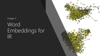 Word
Embeddings for
IR
Chapter 3
 