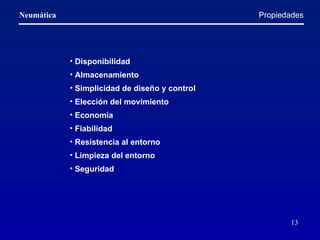 Disponibilidad Almacenamiento Simplicidad de diseño y control Elección del movimiento Economía Fiabilidad Resistencia al entorno Limpieza del entorno Seguridad Propiedades 