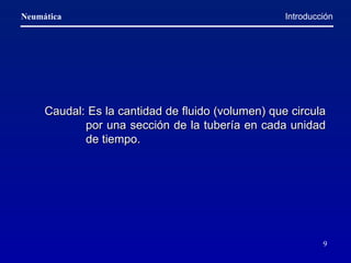 Introducción Caudal: Es la cantidad de fluido (volumen) que circula por una sección de la tubería en cada unidad de tiempo.  