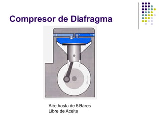 Compresor de Diafragma
Aire hasta de 5 Bares
Libre de Aceite
 