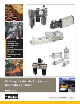Catálogo rápido de Productos
Neumáticos Parker
Marzo 2015
Aeroespacial
Control del clima
Electromecánica
Filtración
Manejo de ﬂuidos y gas
Hidráulica
Neumática
Control de procesos
Sellos
 
