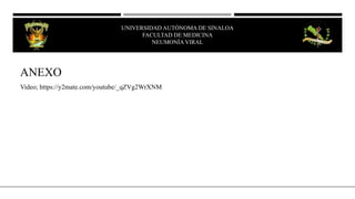ANEXO
Video; https://y2mate.com/youtube/_qZVg2WrXNM
UNIVERSIDAD AUTÓNOMA DE SINALOA
FACULTAD DE MEDICINA
NEUMONÍA VIRAL
 