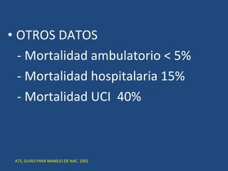 <ul><li>OTROS DATOS </li></ul><ul><li>- Mortalidad ambulatorio < 5% </li></ul><ul><li>- Mortalidad hospitalaria 15% </li><...