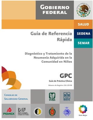 Guía de Referencia
Rápida
Diagnóstico y Tratamiento de la
Neumonía Adquirida en la
Comunidad en Niños
GPC
Guía de Práctica Clínica
Número de Registro: SS-120-08
 