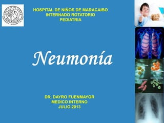 HOSPITAL DE NIÑOS DE MARACAIBO
INTERNADO ROTATORIO
PEDIATRIA
DR. DAYRO FUENMAYOR
MEDICO INTERNO
JULIO 2013
 