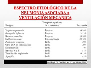 ESPECTRO ETIOLÓGICO DE LA
NEUMONIAASOCIADAA
VENTILACIÓN MECANICA
 
