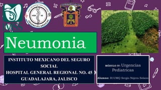 Neumonia
INSTITUTO MEXICANO DEL SEGURO
SOCIAL
HOSPITAL GENERAL REGIONAL NO. 45
GUADALAJARA, JALISCO
 