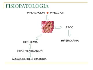 FISIOPATOLOGIA HIPOXEMIA EPOC HIPERCAPNIA HIPERVENTILACION ALCALOSIS RESPIRATORIA INFLAMACION INFECCION + 