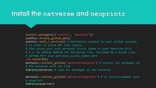 Install the natverse and neuprintr
install.packages(c("usethis", "devtools"))
usethis::browse_github_pat()
usethis::edit_r...