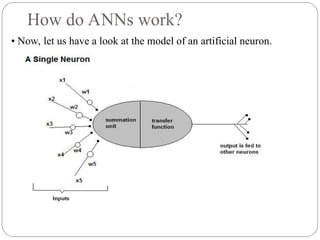 How do ANNs work?
• Now, let us have a look at the model of an artificial neuron.
 