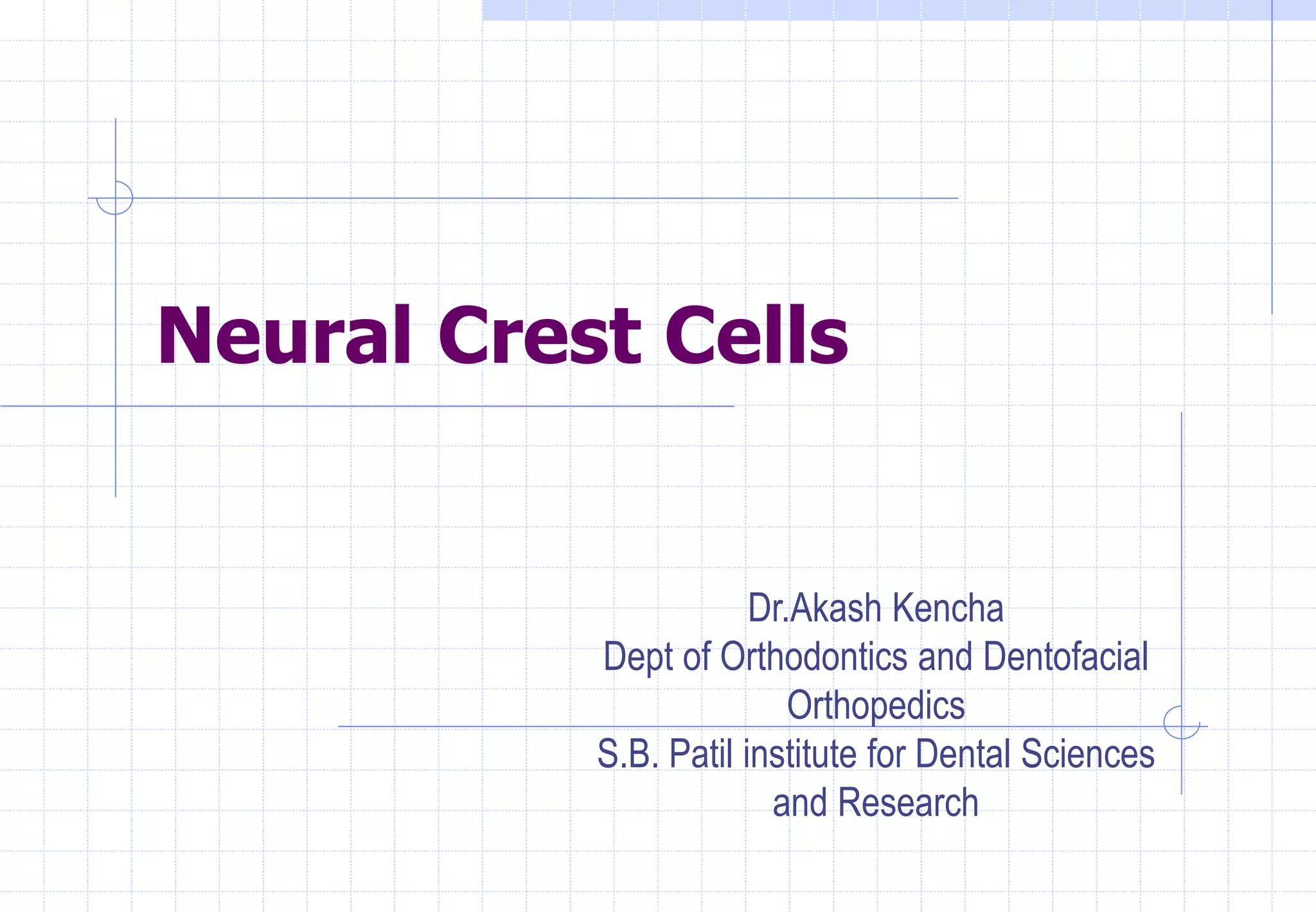 Neural Crest Cells
Dr.Akash Kencha
Dept of Orthodontics and Dentofacial
Orthopedics
S.B. Patil institute for Dental Sciences
and Research
 