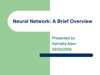 Neural Network: A Brief Overview


               Presented by
               Ashraful Alam
               02/02/2004
 